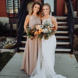 Azazie Misha Taupe Long Bridesmaid Dress! Comes with Azazie bag!